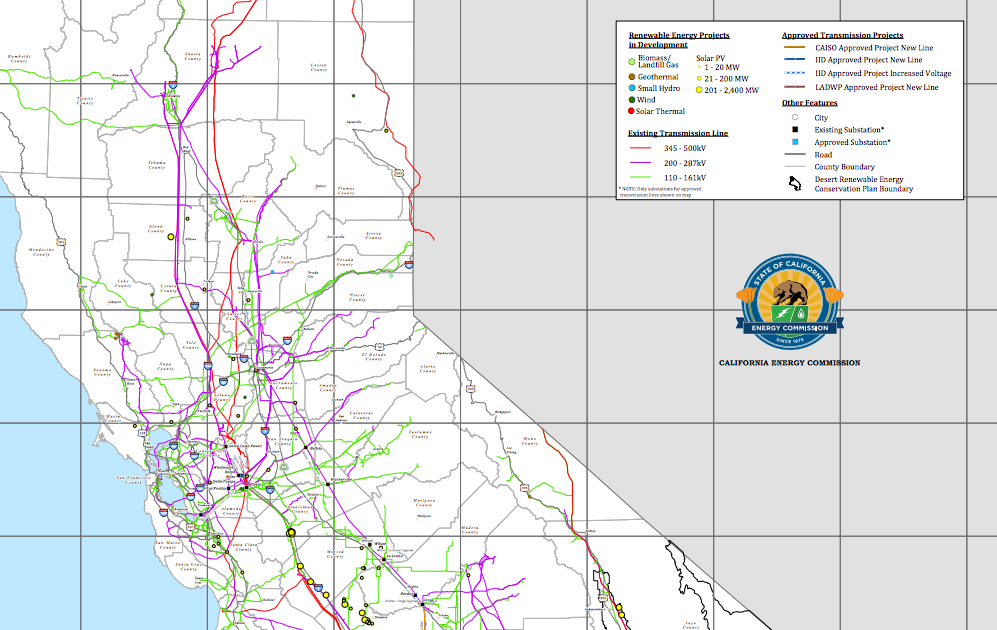 Map of all renewable energy projects in the state of California ...