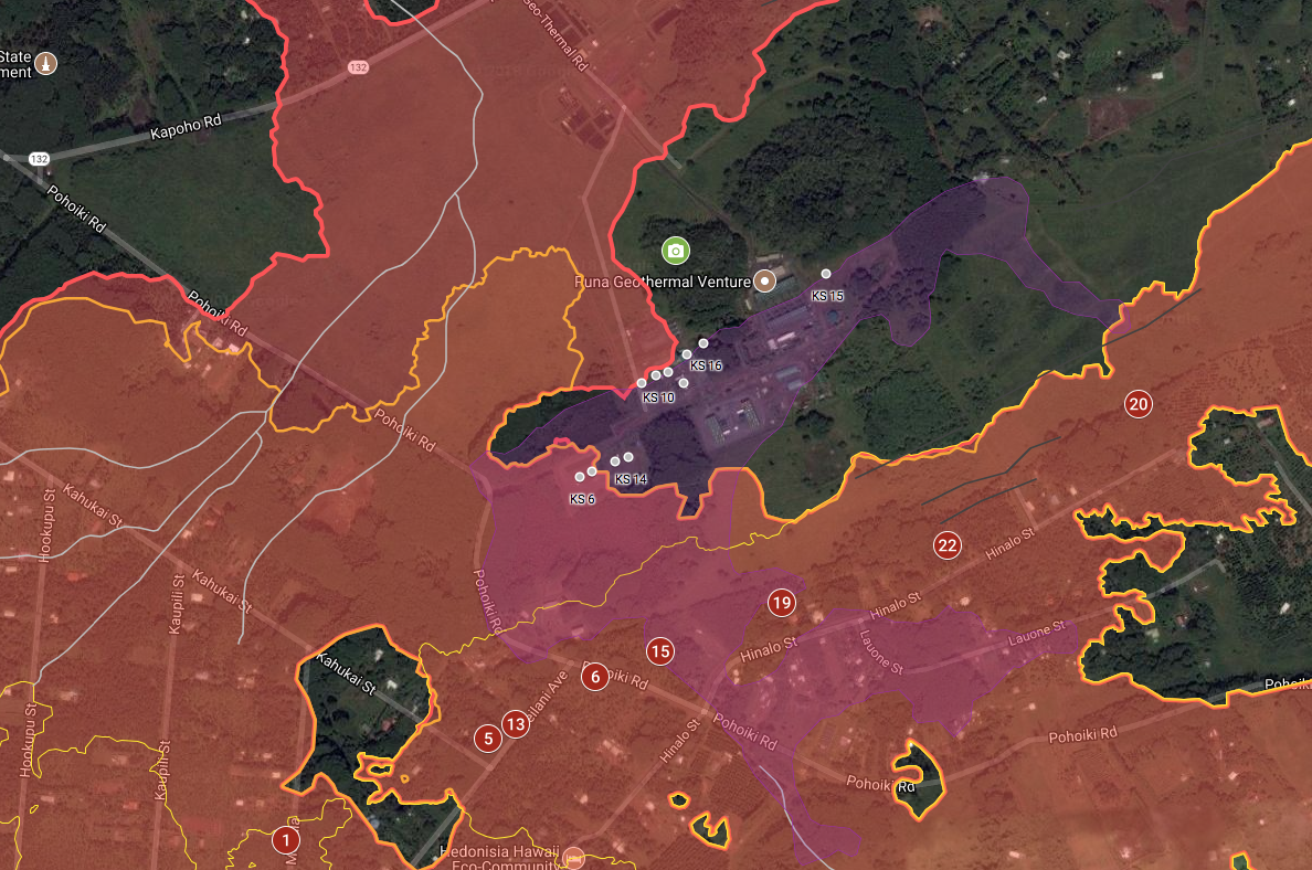 Great Map shows lava flow at Puna Geothermal Plant in Hawaii ...