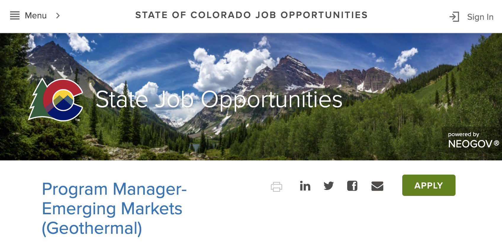 Job Program Manager Emerging Markets Geothermal Colorado   Job Colorado 